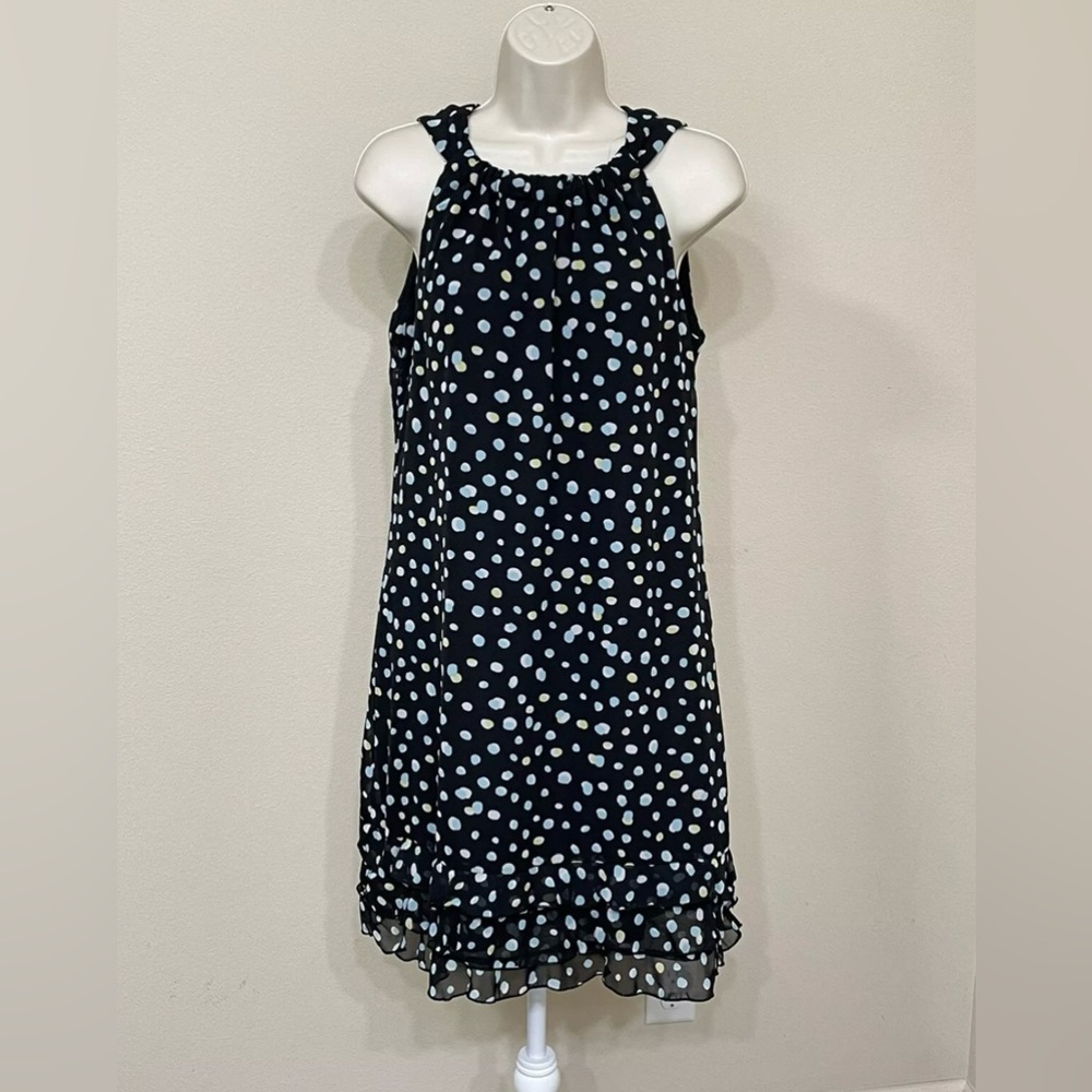 Karin Stevens Women’s Black & Blue Polka Dot Round Neck Sleeveless Dress s 8